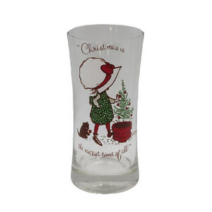Vintage  Holly Hobbie Merry Christmas Glass Limited Edition White Hat